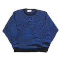 TREND CLUB Womens Blue Black Patterned Jumper Round Neck Basic Knit M Casual