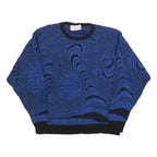 TREND CLUB Womens Blue Black Patterned Jumper Round Neck Basic Knit M Casual