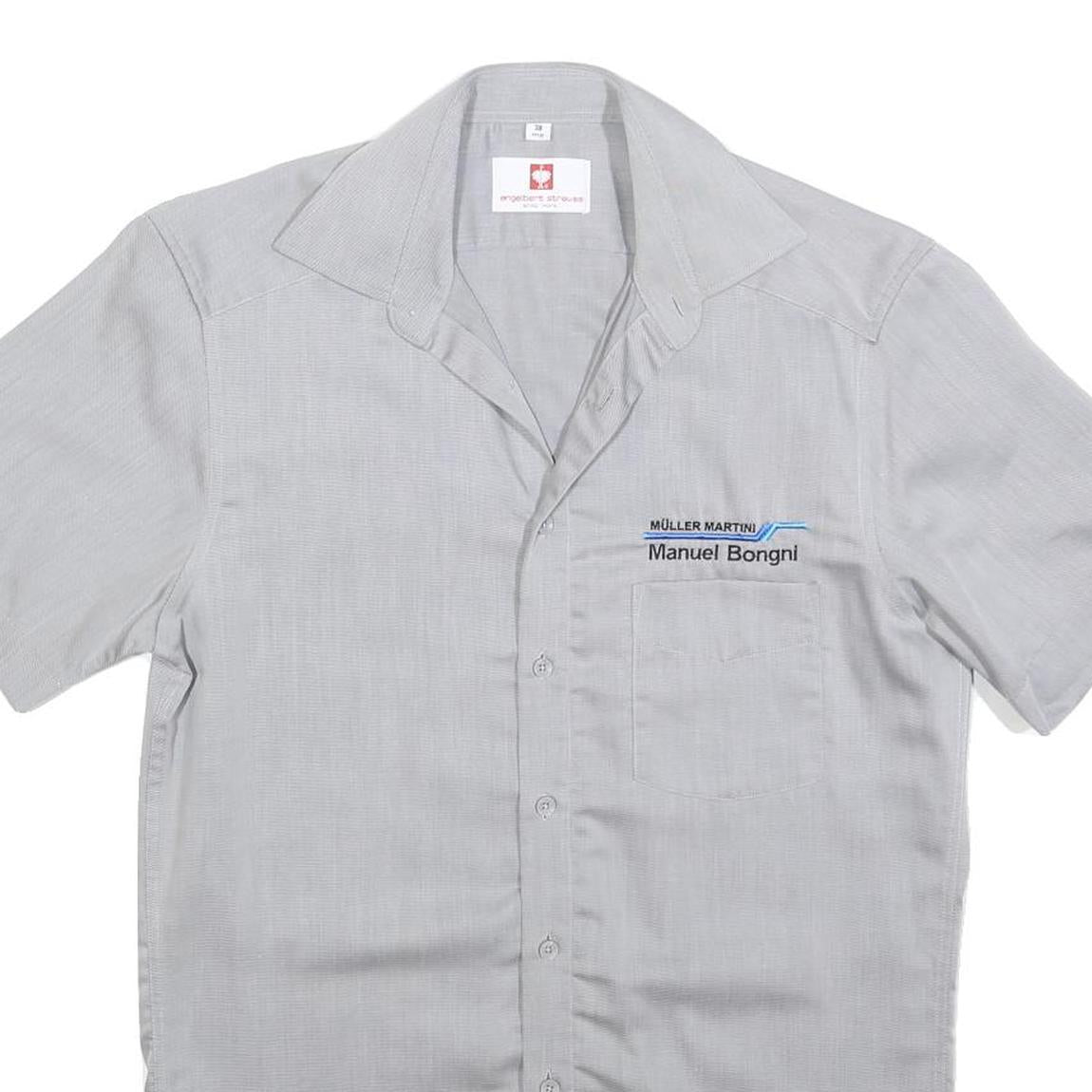 ENGELBERT STRAUSS Mens Grey Work Shirt S Manuel Bongni Logo Cotton Blend