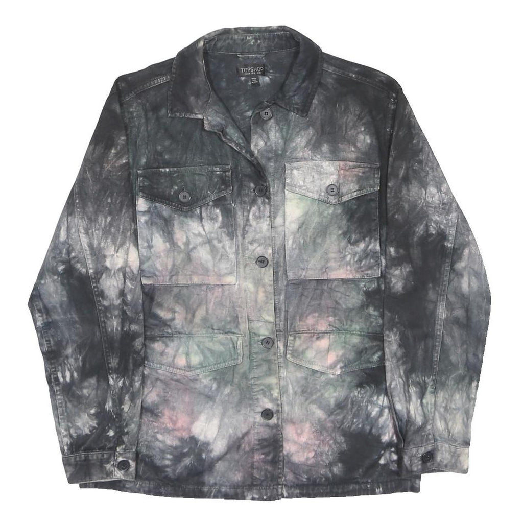 TOPSHOP Womens Black Grey Cotton Blend Button Jacket UK 10 Tie Dye Casual