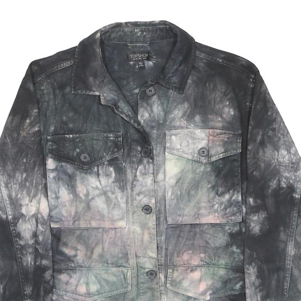 TOPSHOP Womens Black Grey Cotton Blend Button Jacket UK 10 Tie Dye Casual