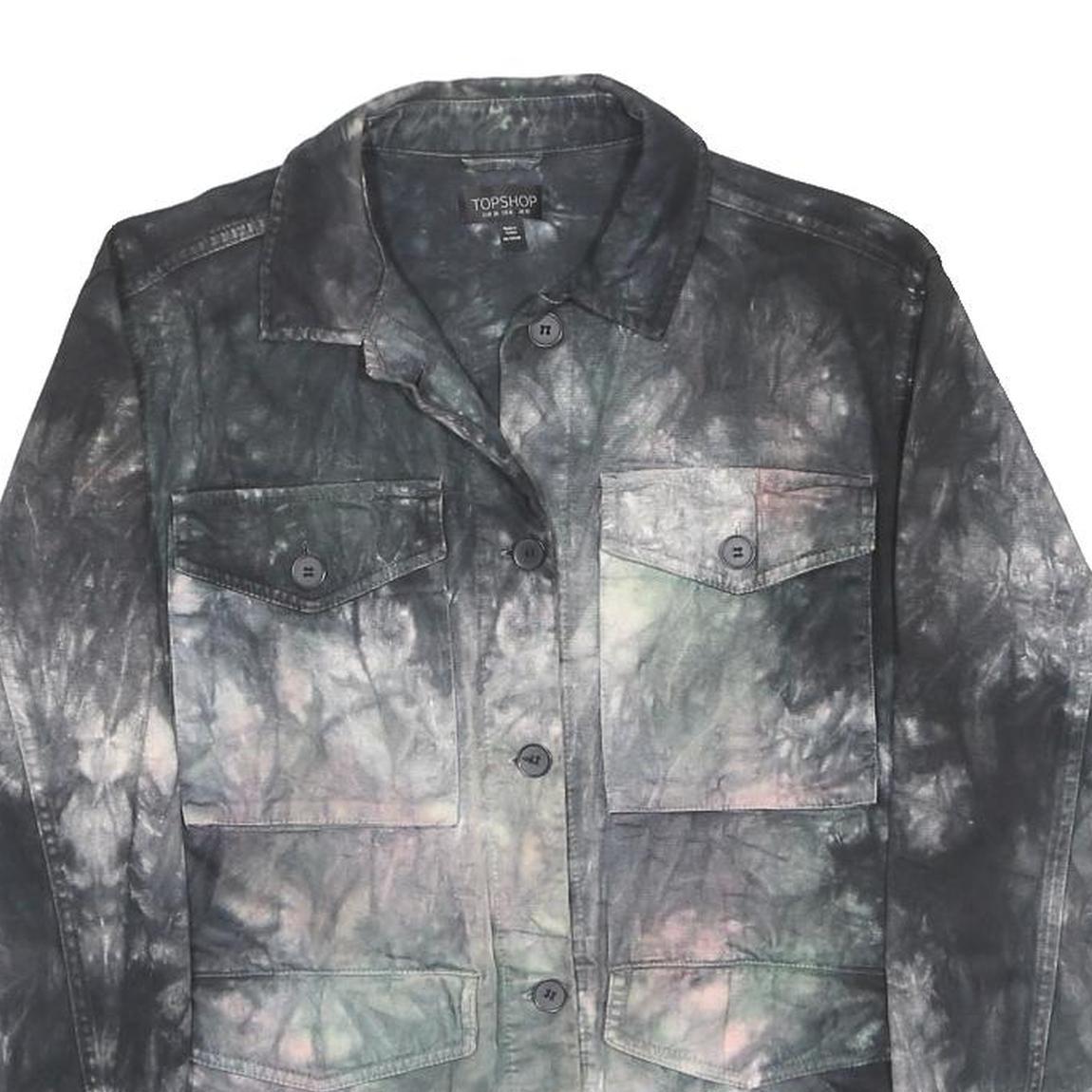 TOPSHOP Womens Black Grey Cotton Blend Button Jacket UK 10 Tie Dye Casual