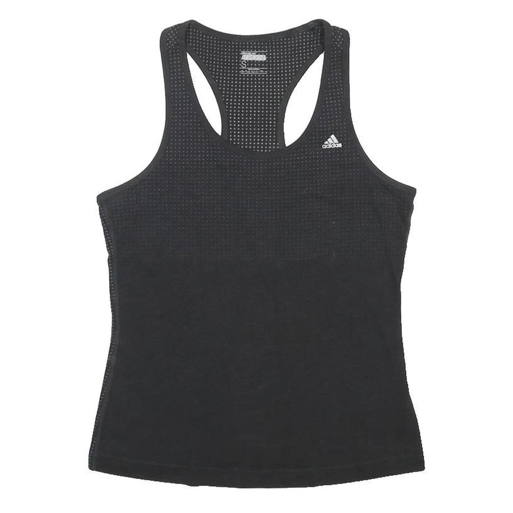 ADIDAS Womens Black Graphic Racerback T-Shirt S Cotton Blend Activewear