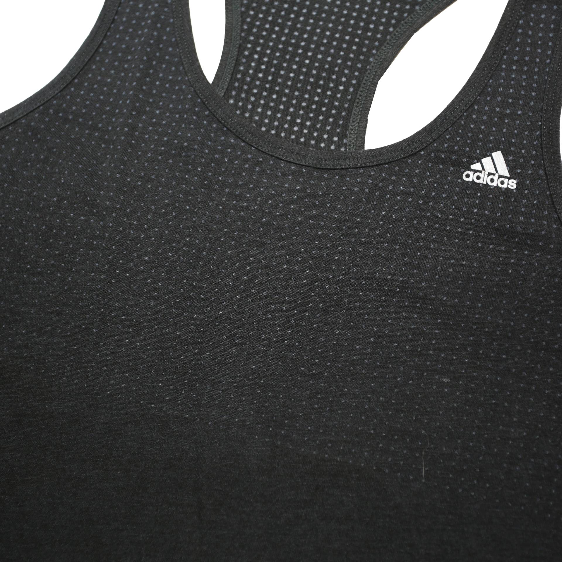 ADIDAS Womens Black Graphic Racerback T-Shirt S Cotton Blend Activewear