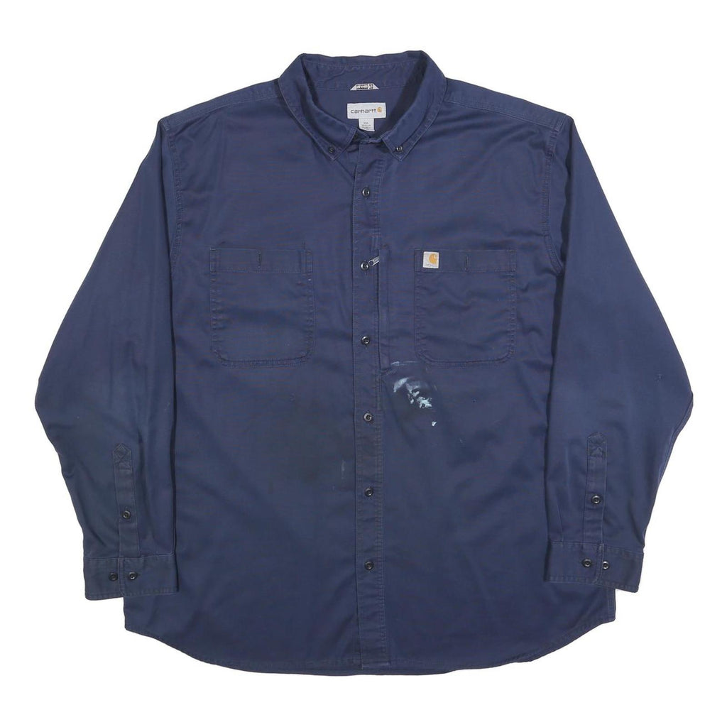 CARHARTT Mens Navy Blue Work Shirt 2XL Cotton Blend Durable Button-Down