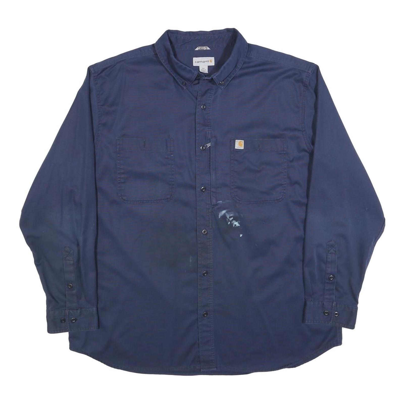 CARHARTT Mens Navy Blue Work Shirt 2XL Cotton Blend Durable Button-Down