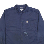 CARHARTT Mens Navy Blue Work Shirt 2XL Cotton Blend Durable Button-Down