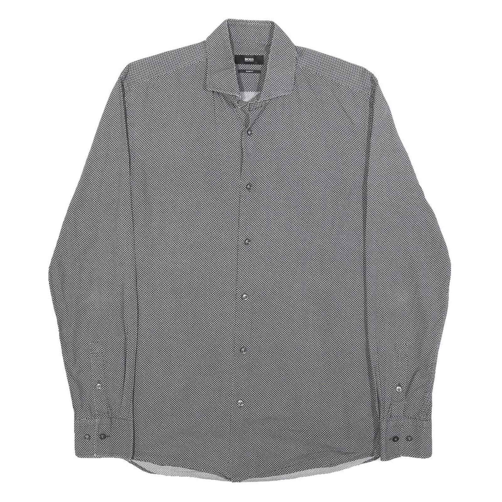 BOSS HUGO BOSS Mens Black Slim Shirt M Stylish Patterned Formal Wear