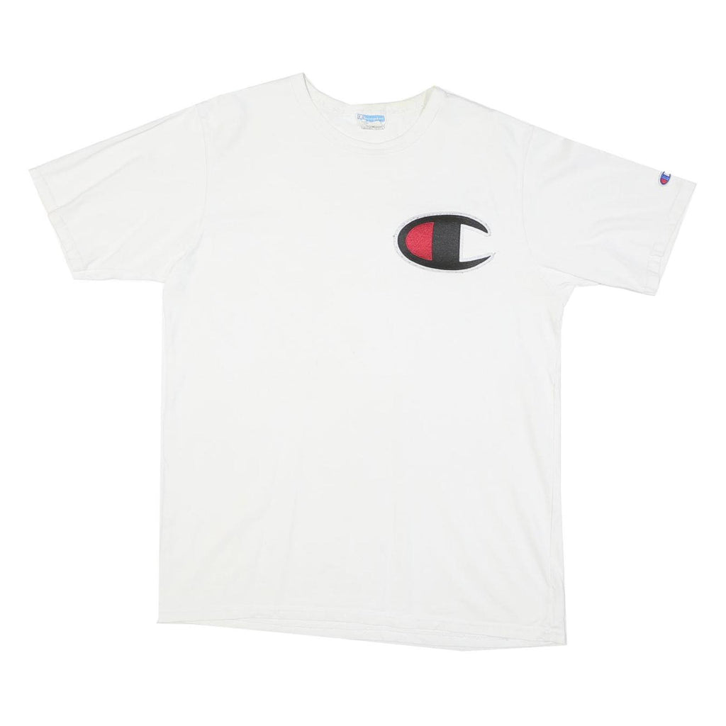 CHAMPION Mens White Cotton Blend Graphic T-Shirt L Short Sleeve Crew Neck