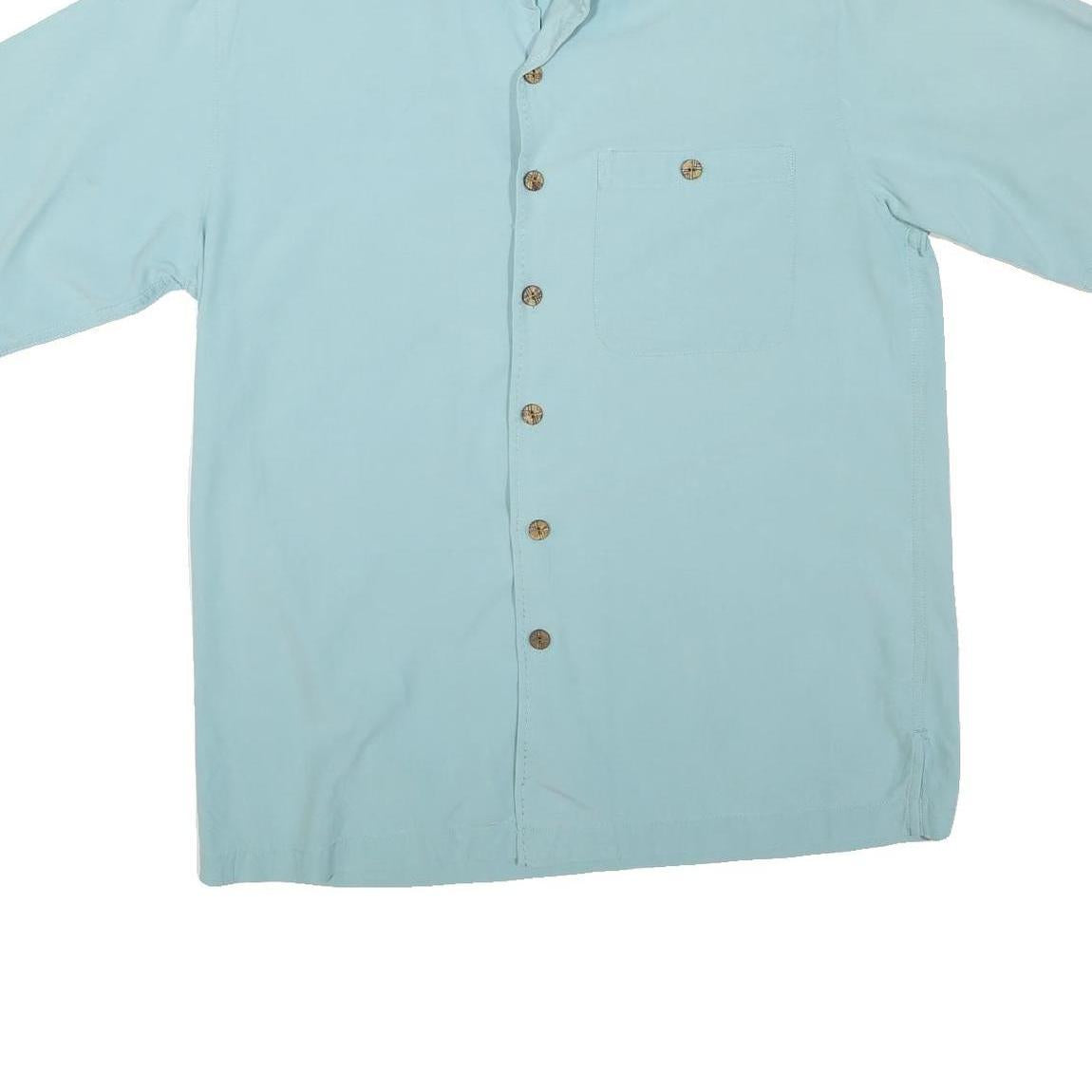 CARIBBEAN Mens Blue Silk Shirt S Lightweight Casual Summer Button Front
