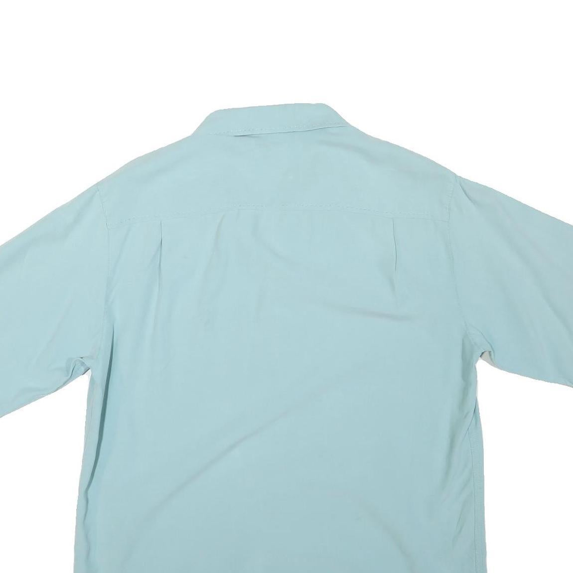 CARIBBEAN Mens Blue Silk Shirt S Lightweight Casual Summer Button Front