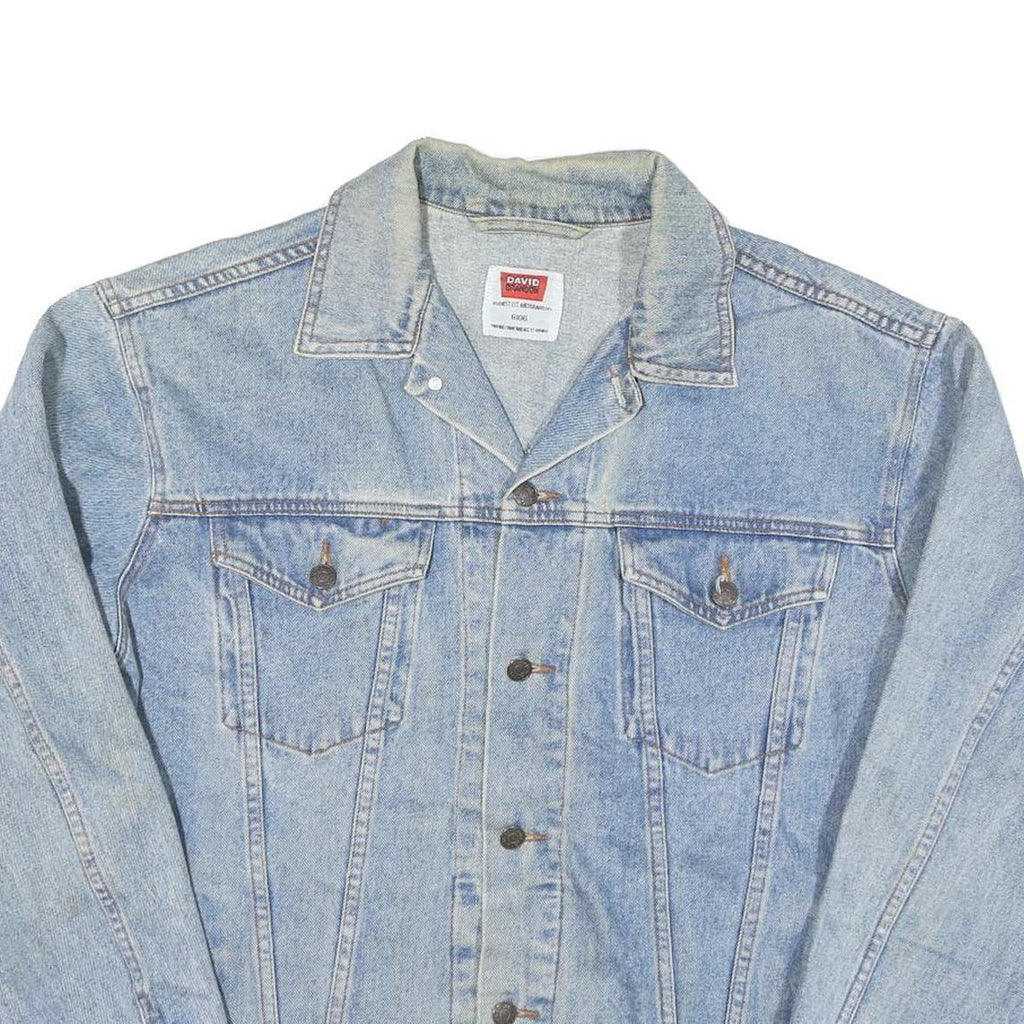 DAVID Mens Blue Denim Jacket L Cotton Blend Classic Button Closure Casual