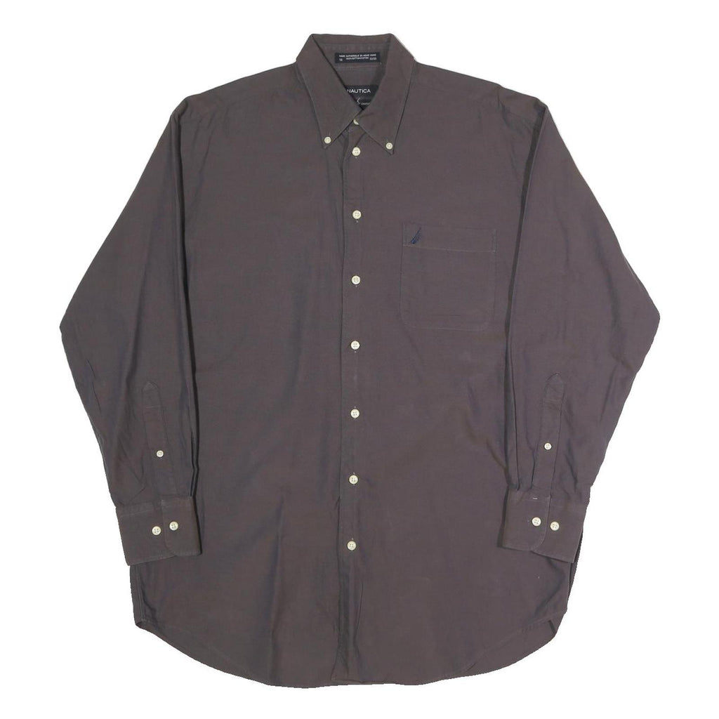 NAUTICA Mens Grey Button-Down Shirt L Cotton Blend Long Sleeve Casual Smart