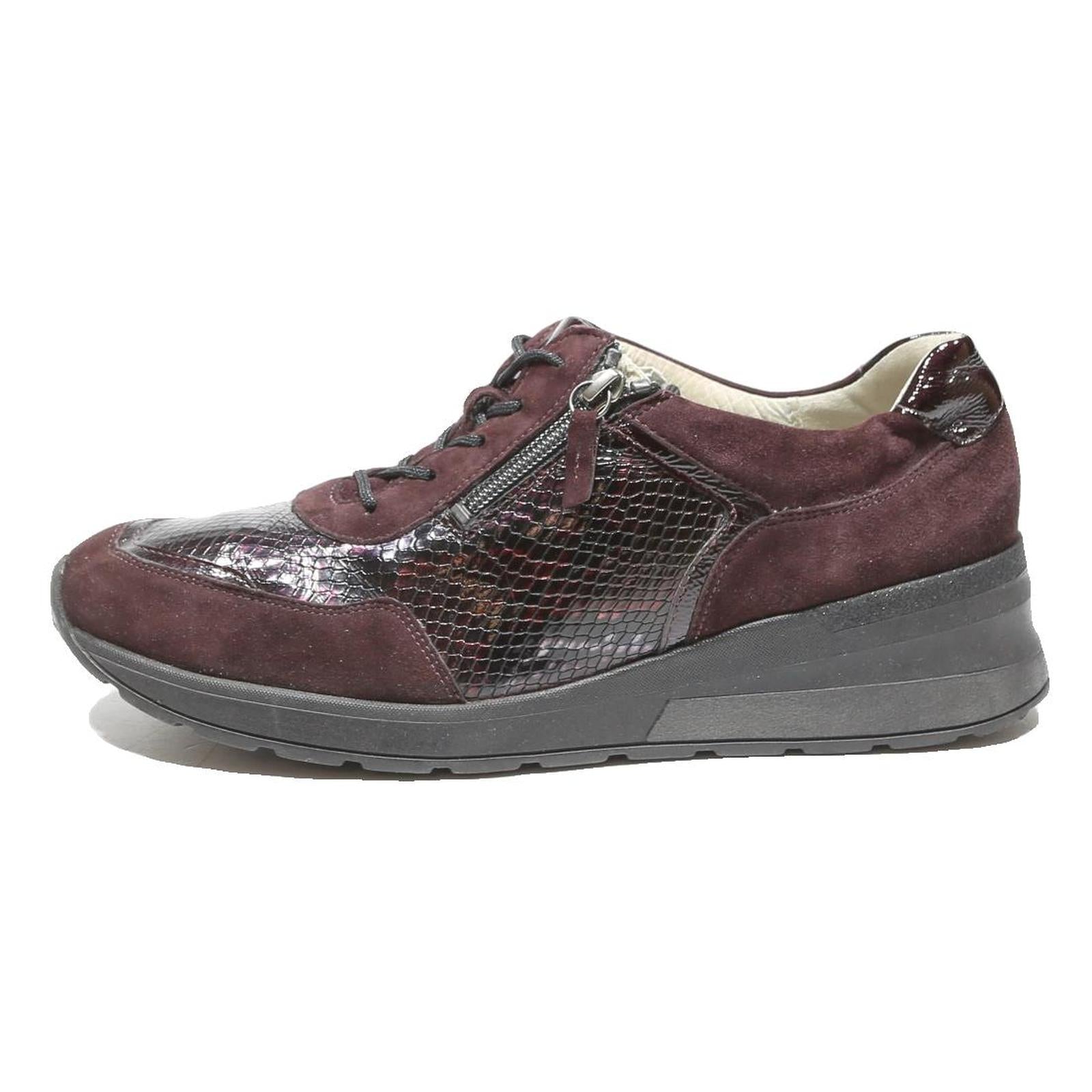 WALDLAUFER Mens Burgundy Leather Casual Trainers UK 9 Comfortable Lace Up