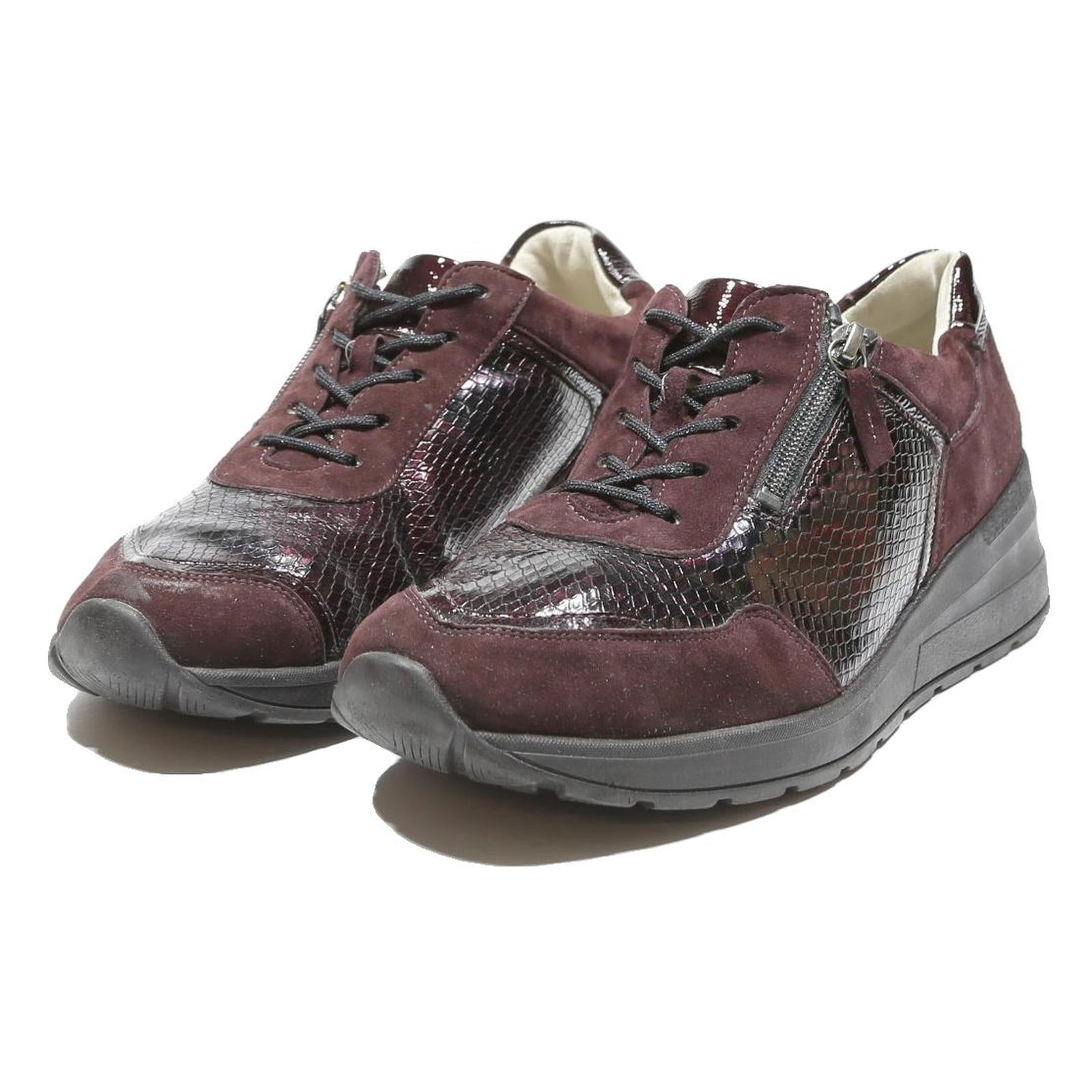 WALDLAUFER Mens Burgundy Leather Casual Trainers UK 9 Comfortable Lace Up