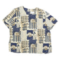 KATHY CHE Womens Cream & Blue Printed Top Short Sleeve Round Neck XL Relaxed Fit