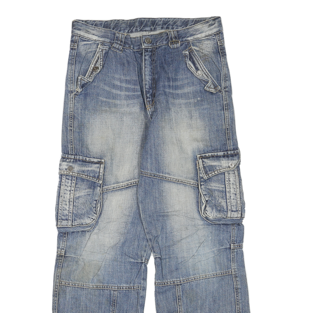 Womens Regular Fit Cargo Style Denim Blue Jeans W30 L27 Cotton Blend Zip