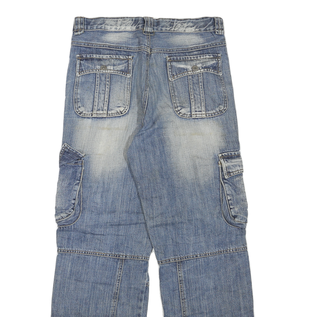 Womens Regular Fit Cargo Style Denim Blue Jeans W30 L27 Cotton Blend Zip