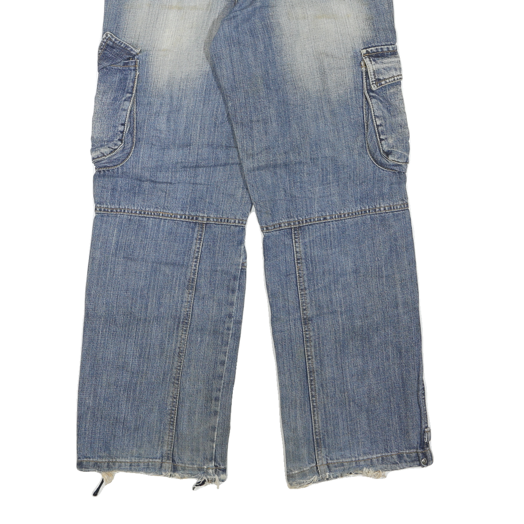 Womens Regular Fit Cargo Style Denim Blue Jeans W30 L27 Cotton Blend Zip
