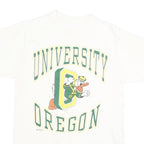 Mens White University Oregon Graphic T-Shirt S Short Sleeve Crew Neck Cartoon