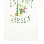 Mens White University Oregon Graphic T-Shirt S Short Sleeve Crew Neck Cartoon