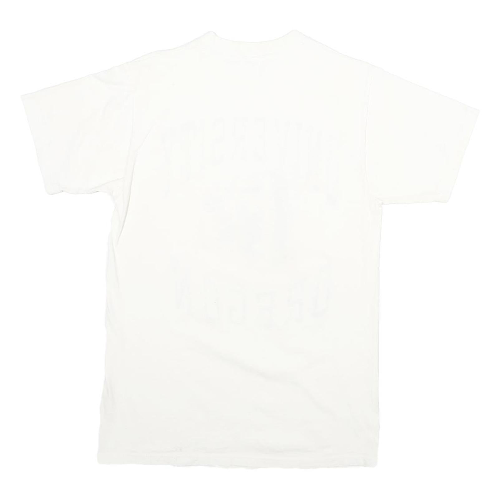 Mens White University Oregon Graphic T-Shirt S Short Sleeve Crew Neck Cartoon