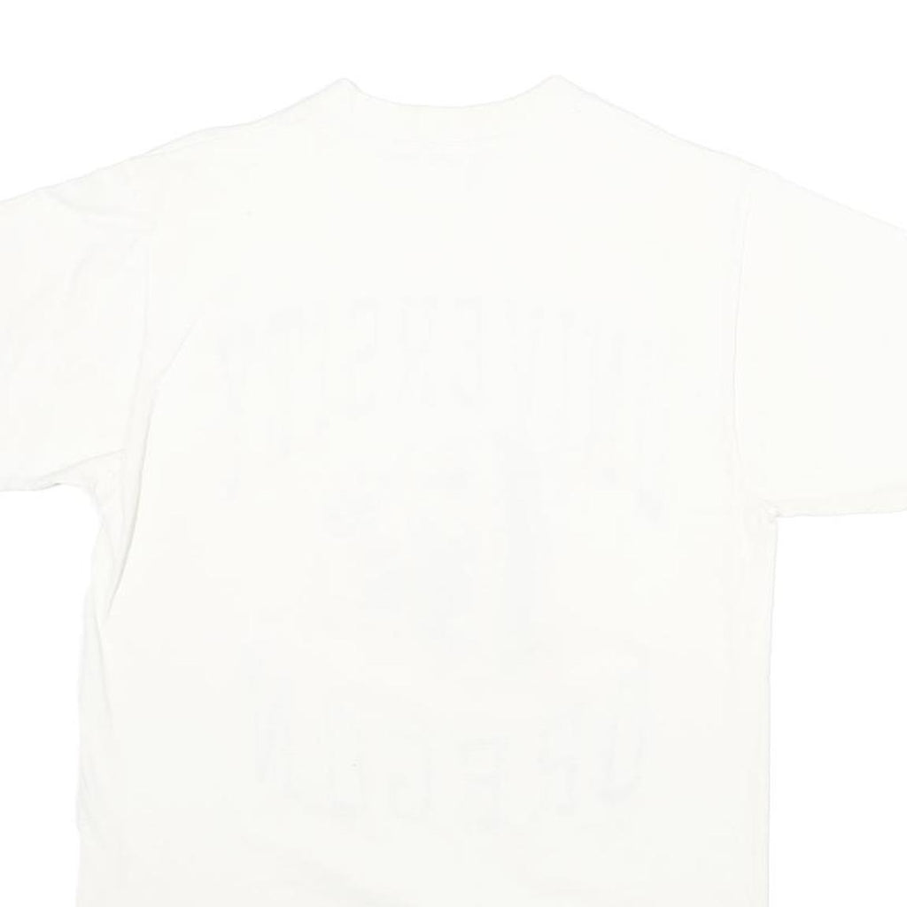 Mens White University Oregon Graphic T-Shirt S Short Sleeve Crew Neck Cartoon