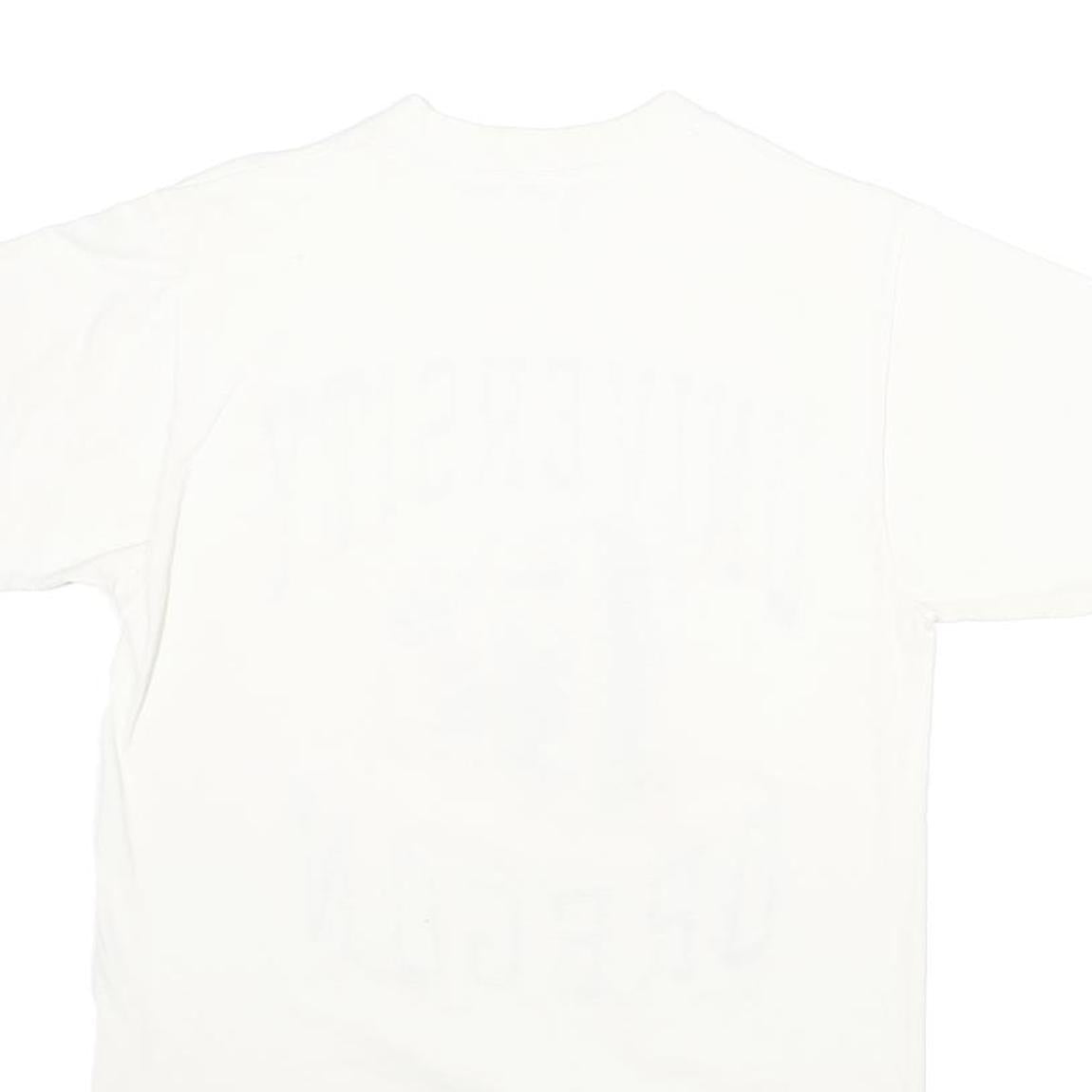 Mens White University Oregon Graphic T-Shirt S Short Sleeve Crew Neck Cartoon