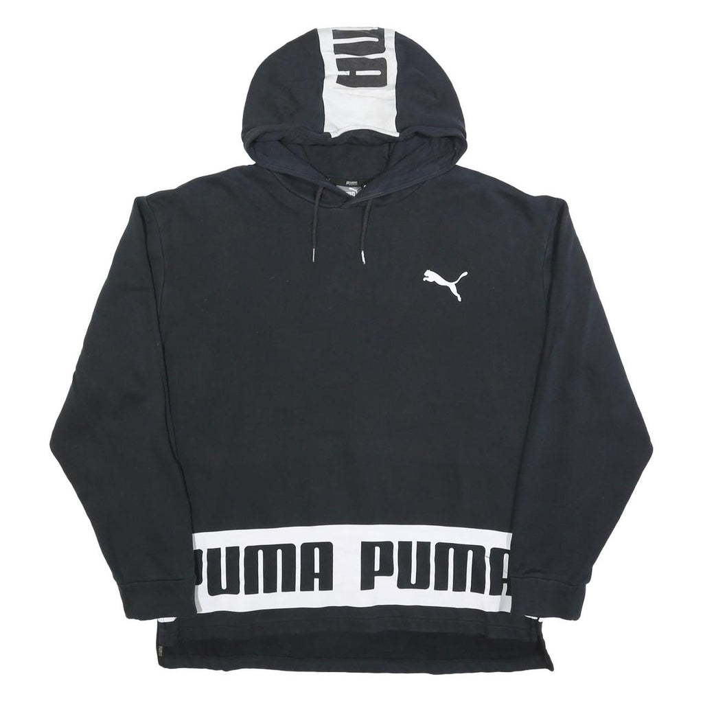 PUMA Womens Black & White Logo Print Pullover Hoodie L Casual Cotton Blend