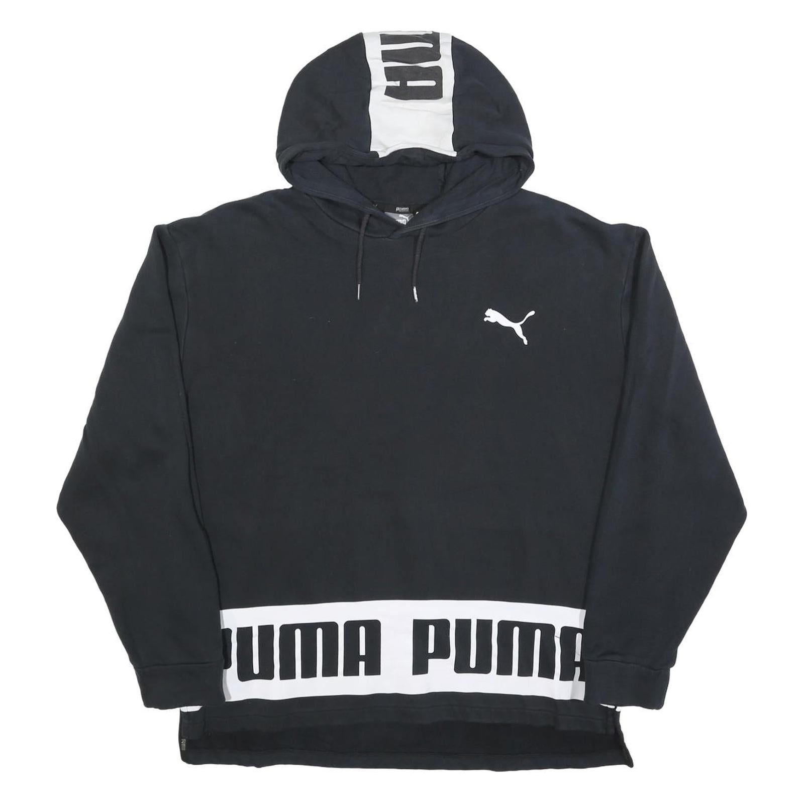 PUMA Womens Black & White Logo Print Pullover Hoodie L Casual Cotton Blend