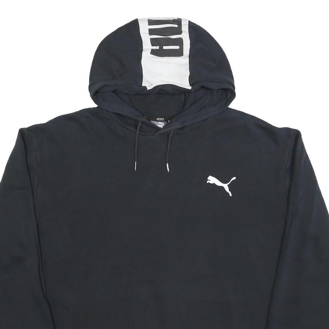PUMA Womens Black & White Logo Print Pullover Hoodie L Casual Cotton Blend