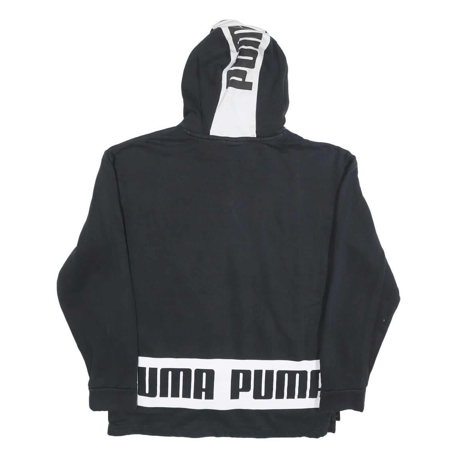 PUMA Womens Black & White Logo Print Pullover Hoodie L Casual Cotton Blend