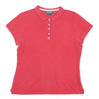 TOMMY HILFIGER Womens Red Short Sleeve Plain 2XL Polo Shirt Casual Classic