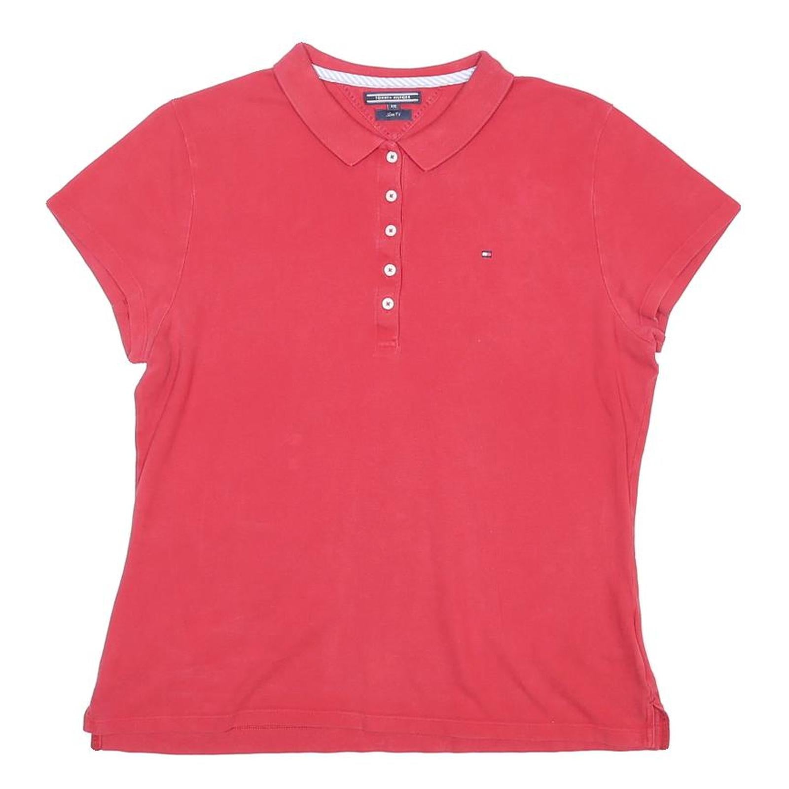 TOMMY HILFIGER Womens Red Short Sleeve Plain 2XL Polo Shirt Casual Classic