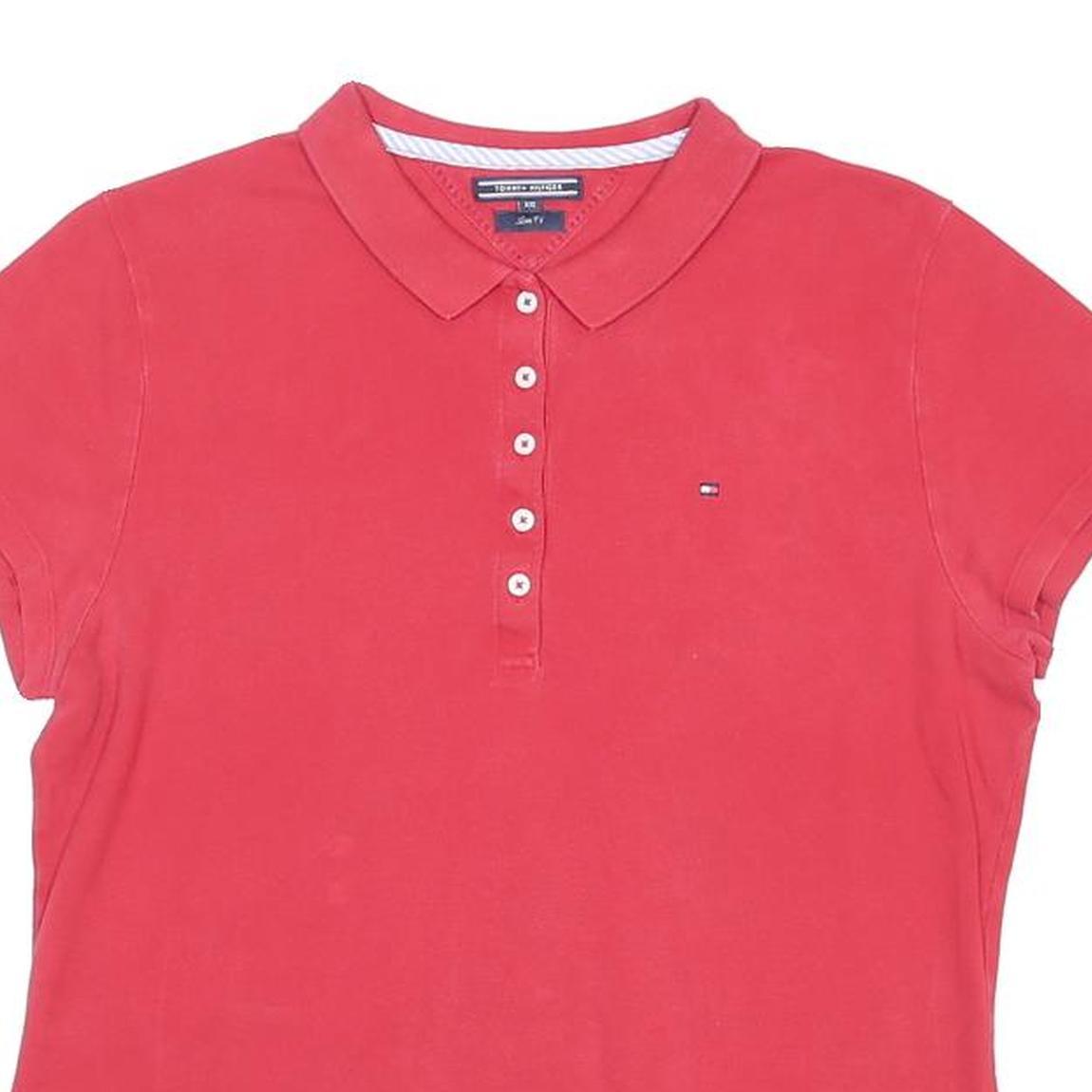 TOMMY HILFIGER Womens Red Short Sleeve Plain 2XL Polo Shirt Casual Classic