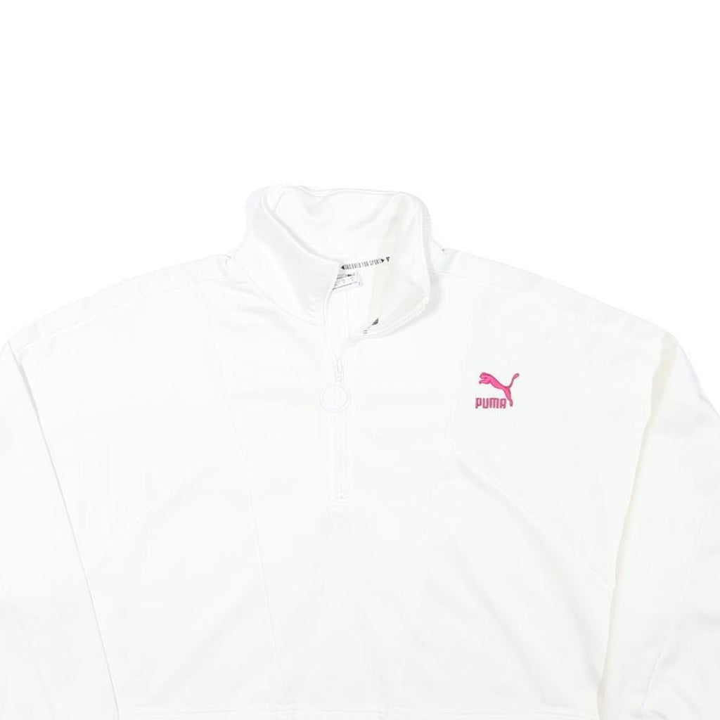 PUMA Womens White Pullover Sweatshirt M Cropped Quarter Zip Logo Sport