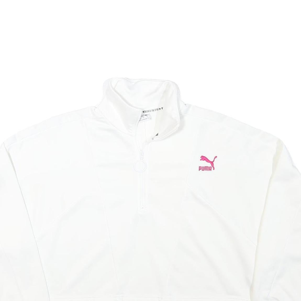 PUMA Womens White Pullover Sweatshirt M Cropped Quarter Zip Logo Sport