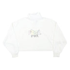 PUMA Womens White Pullover Sweatshirt M Cropped Quarter Zip Logo Sport