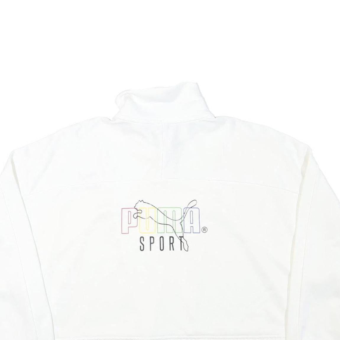 PUMA Womens White Pullover Sweatshirt M Cropped Quarter Zip Logo Sport