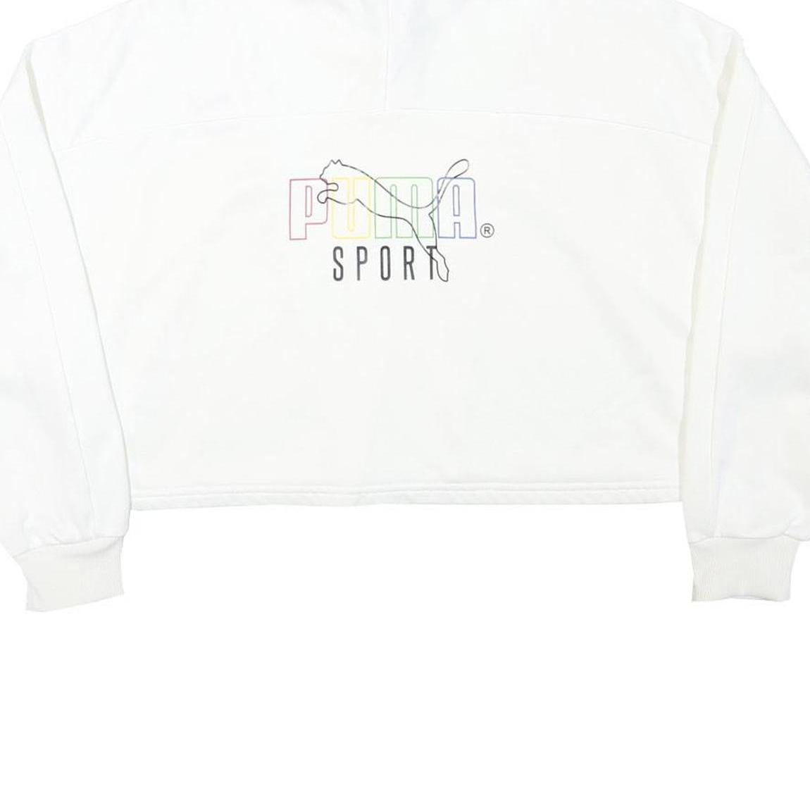 PUMA Womens White Pullover Sweatshirt M Cropped Quarter Zip Logo Sport