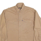 JUSTIN Mens Beige Cotton Blend Shirt L Button Down Collar Long Sleeve Workwear