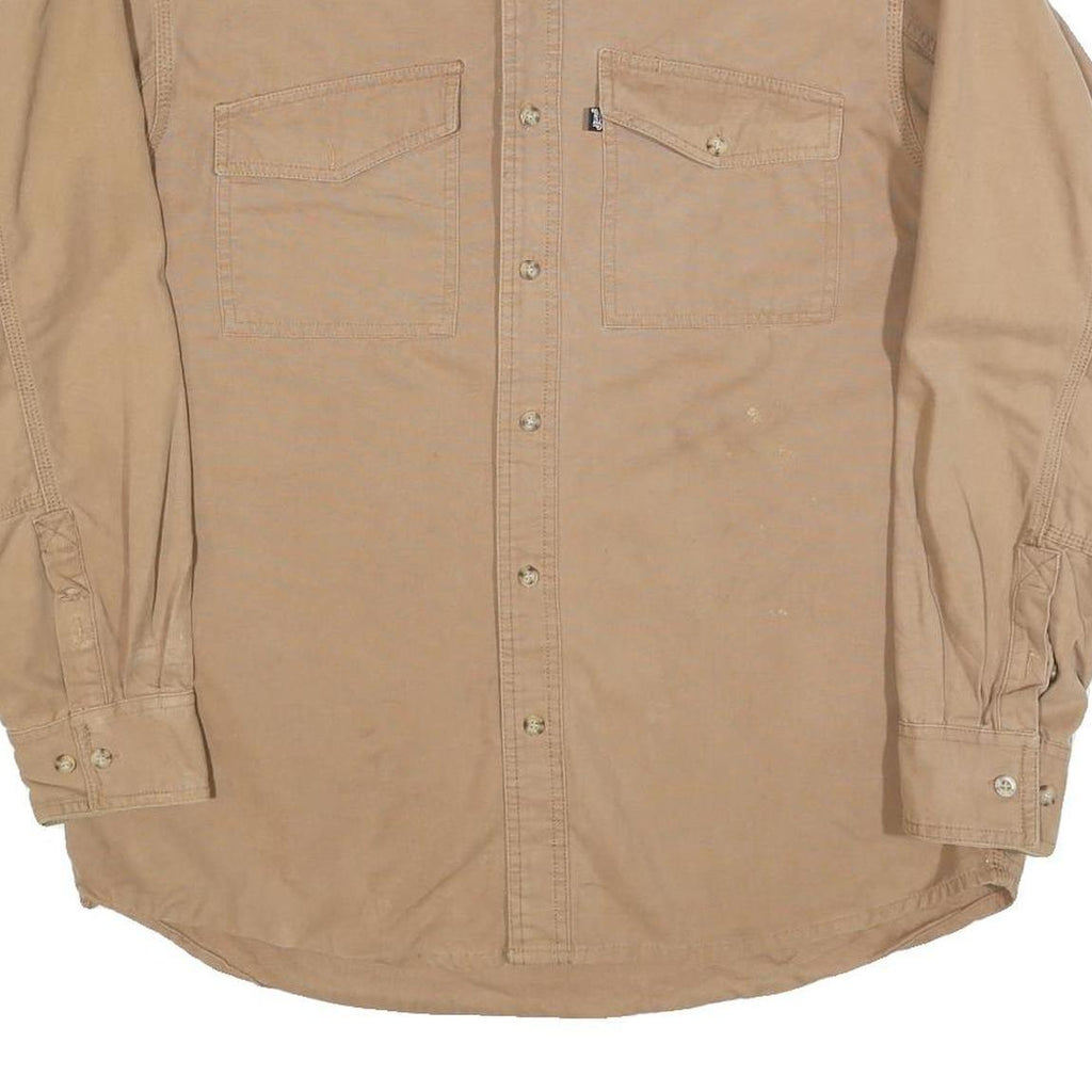 JUSTIN Mens Beige Cotton Blend Shirt L Button Down Collar Long Sleeve Workwear