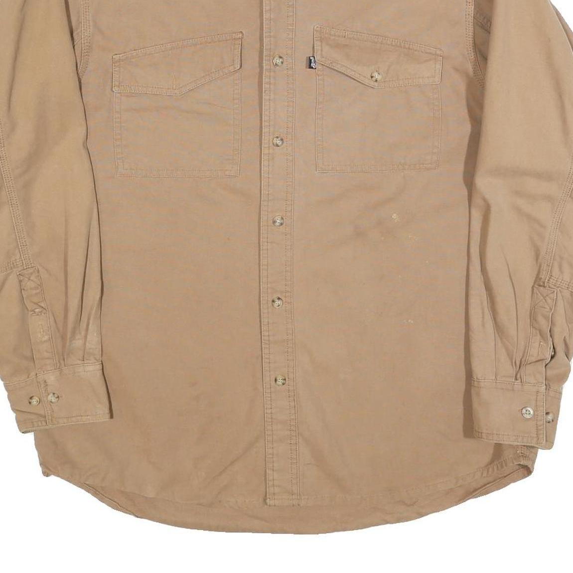 JUSTIN Mens Beige Cotton Blend Shirt L Button Down Collar Long Sleeve Workwear