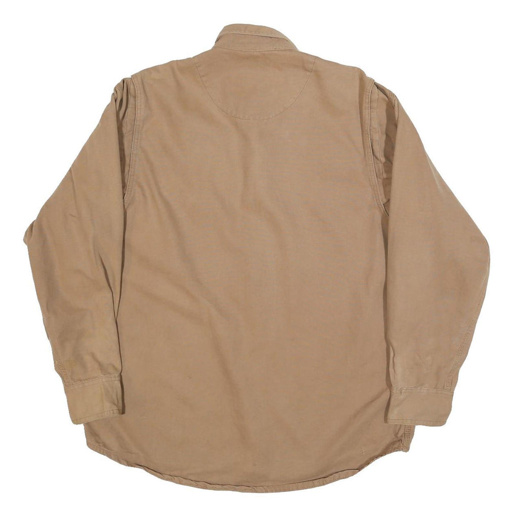 JUSTIN Mens Beige Cotton Blend Shirt L Button Down Collar Long Sleeve Workwear