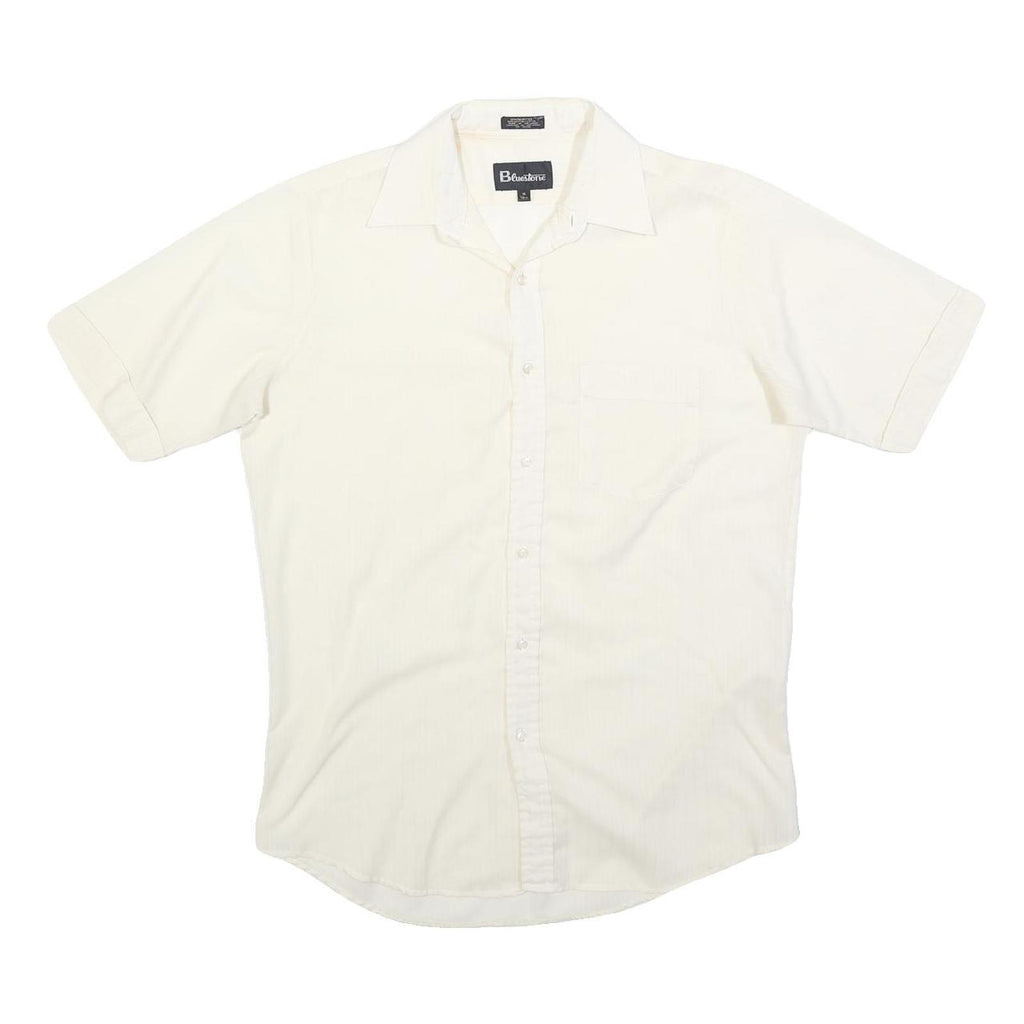 BLUESTONE Mens Cream Shirt S Cotton Blend Short Sleeve Button Casual Summer