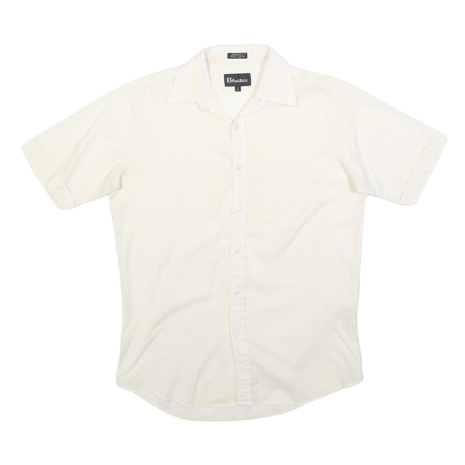 BLUESTONE Mens Cream Shirt S Cotton Blend Short Sleeve Button Casual Summer