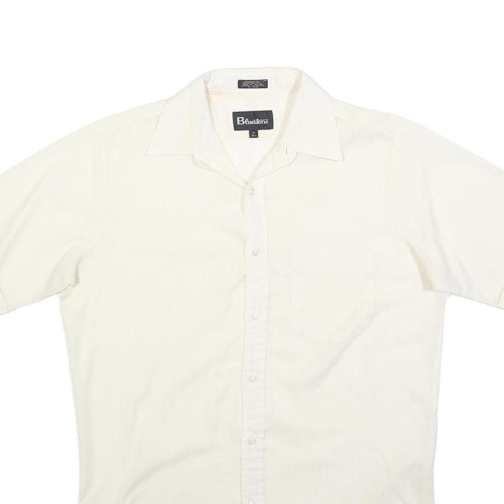 BLUESTONE Mens Cream Shirt S Cotton Blend Short Sleeve Button Casual Summer