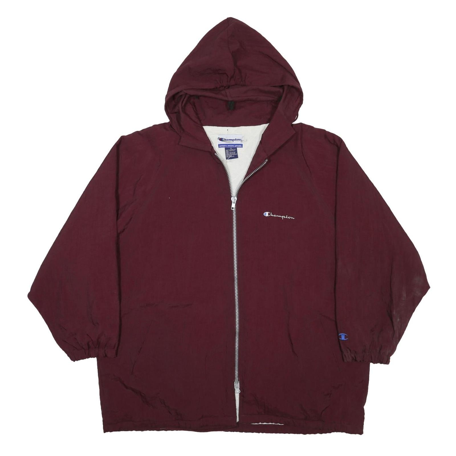 CHAMPION Mens Maroon Zip Hooded Nylon Jacket XL Casual Sportswear Outerwear