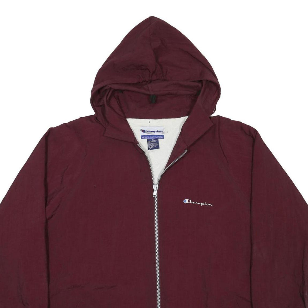 CHAMPION Mens Maroon Zip Hooded Nylon Jacket XL Casual Sportswear Outerwear