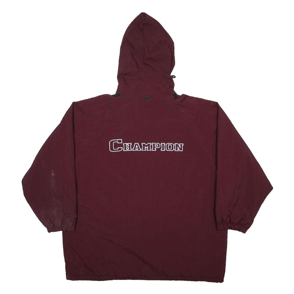 CHAMPION Mens Maroon Zip Hooded Nylon Jacket XL Casual Sportswear Outerwear
